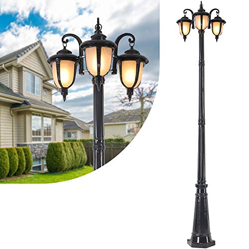 FAISHILAN 755ft Outdoor Post Light Waterproof Led Street Lamp with TripleHead Vintage Post Lamp Light for Outside Backyard Patio Garden Walkway Driveway Decor Black