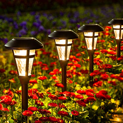 GIGALUMI 6 Pcs Solar Outdoor Lights Bronze Finshed Landscape Path Lights Glass Lamp Waterproof Led Solar Pathway Lights for Lawn Patio Yard Garden Pathway Walkway and Driveway