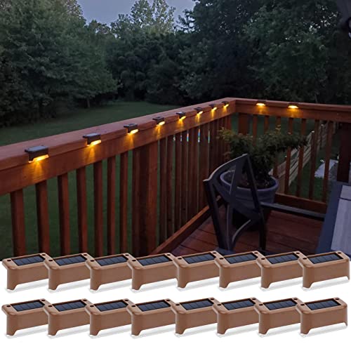 Solar Deck Lights 16 Pcs Solar Step Lights Outdoor Waterproof Led Solar Fence Lamp for StepsFenceDeckRailing and Stairs (Warm White)
