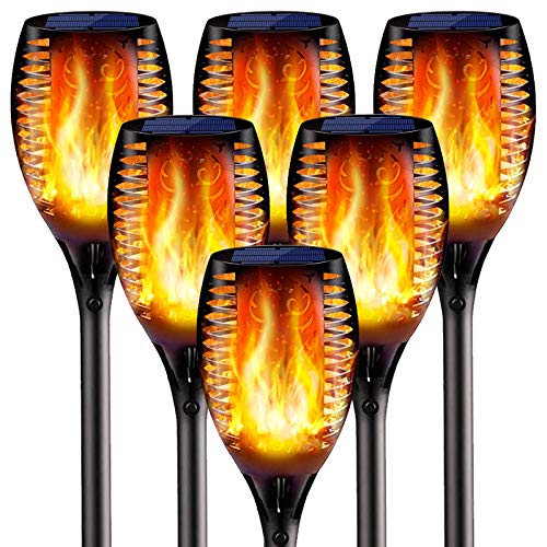 6PCs Solar Torch Lights Outdoor 43 inch 96 LED Waterproof Landscape Garden Pathway Light with Vivid Dancing Flickering Flames with Auto OnOff Dusk to Dawn for Christmas Lights Decoration