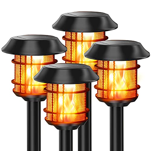Balhvit 4 Pack Solar Lights Outdoor Decorative Up to 12 Hrs Long Solar Garden Pathway Lights Waterproof Solar Torch Lights with Flickering Flame Landscape Lighting Auto OnOff for Patio Yard Pool