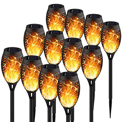 KYEKIO Upgraded 12Pack Torches Solar Lights Outdoor 12LED Solar Torch Lights with Dancing Flickering Flames Waterproof Landscape Decoration Flame Lights for Garden Pathway YardAuto OnOff