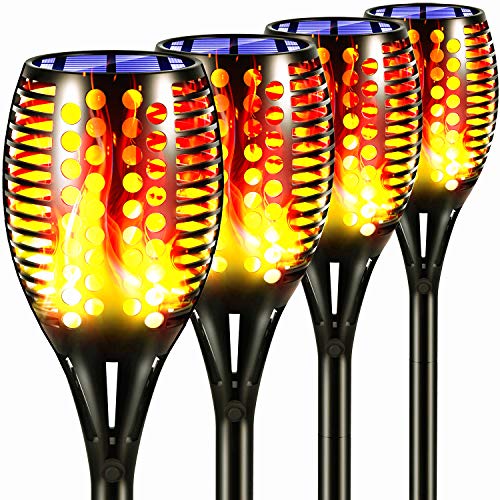 Topmante Upgraded Solar Torch Lights Super Bright LED Waterproof Flickering Dancing Flames Torches Light Outdoor Solar Landscape Decoration Lighting Dusk to Dawn Auto OnOff Path Lamp (4 PackCircle)