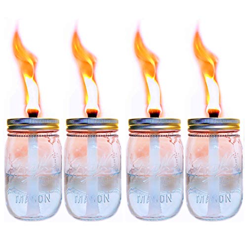 4 Pack Glass 16oz Mason Jar Tabletop TorchOutdoor Oil Lamp TorchPatio Garden Party Wedding Mason Jar Table Decor Torch Lights