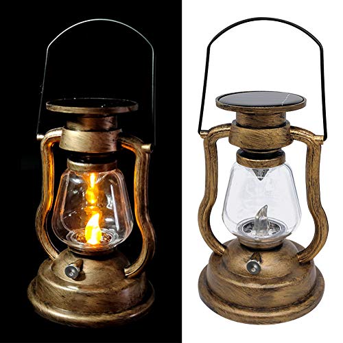 BEYST Solar Hanging Candle LightRetro Antique LED Oil Lamp Hurricane Miners Lantern for Garden Tree Table Reading Camping(Warm White Light)