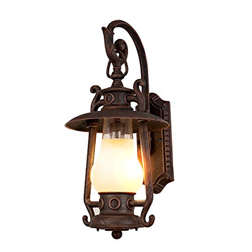 GZBtech Rustic Lantern Wall Sconce Outdoor Vintage Oil Rubbed Bronze Exterior Large Sconce Light 110V Waterproof Kerosene Wall Mounted Lighting Fixture with Frosted Shade for Porch Garage Room