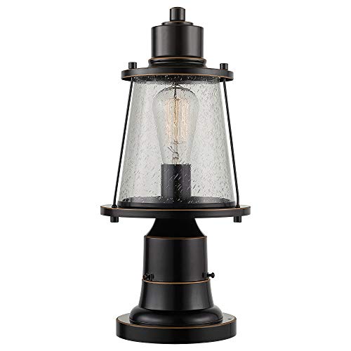 Globe Electric Charlie 44363 1 Outdoor Lamp Post Light Fixture with Base Adaptor Oil Rubbed Bronze Seeded Glass Shade