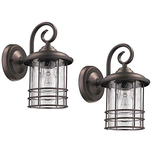 MICSIU Outdoor Wall Lantern 1Light 2 Pack Exterior Wall Sconce Lamp Porch Light Fixture Waterproof with Clear Seedy GlassOil Rubbed Bronze for Entryway House PatioGarageDoorway