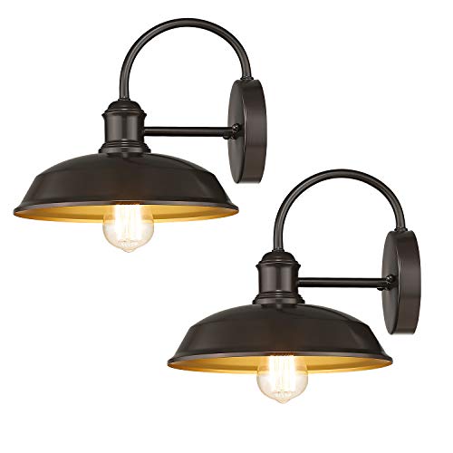 Odeums Farmhouse Barn Lights Outdoor Wall Lights Exterior Wall Lamps Industrial Wall Lighting Fixture Wall Mount Light in Oil Rubbed Bronze Finish with Copper Interior (Oil Rubbed Bronze 2 Pack)