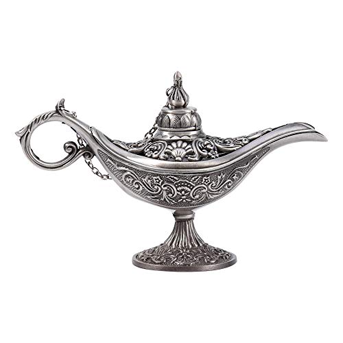 Weiyirot Genie Lamp Accessory Zinc Alloy Magic Oil Lamp Delicate Genie Lamp Hollow Carved for Office Home
