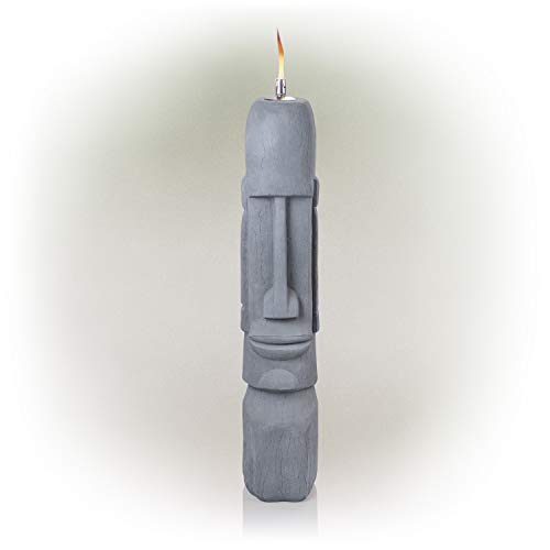 Alpine Corporation DIG282 Alpine Cement Moai Head Oil Torch Lamp Outdoor Statue Gray