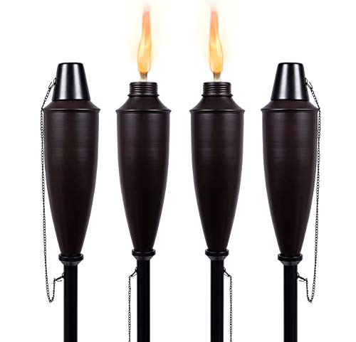 BIRDROCK HOME 4 Pack Outdoor Garden Torches  Oil Rubbed Bronze  Easy to Refill Citronella  Flame Light Torch  Backyard Outside Patio Lighting  Metal Lamp  Decorative Urban Lantern