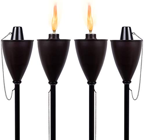 BIRDROCK HOME 4 Pack Outdoor Wide Conical Torches  Oil Rubbed Bronze  Flame Light Torch  Backyard Garden Patio Lighting  Metal Lamp  Decorative Urban Lantern