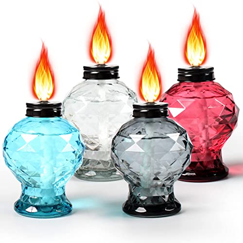 DIKAIDA 4 Pack Glass Table TorchCitronella Tabletop Toroches Toroches for OutsideRefillable Toroches Landscape Lanterns Toroches for Yard Patio Deck GardenChristmas Lights Tree Lamp Decor