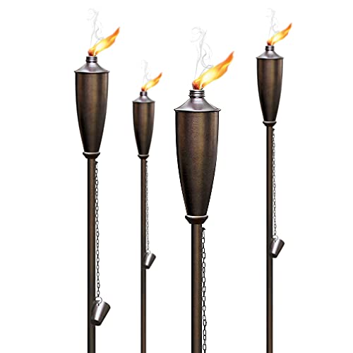 Deco Home Garden Torch Set of 4  Natural Flickering Flame Outdoor Lighting Torch for Party Patio Pathway  Citronella Torch 60 inch  Brown