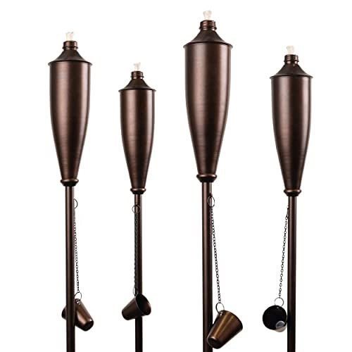 Dusq  Set of 4 Bronze Genie Outdoor Garden TorchesTiki Style Torch Use with Regular or Citronella Torch Fuel