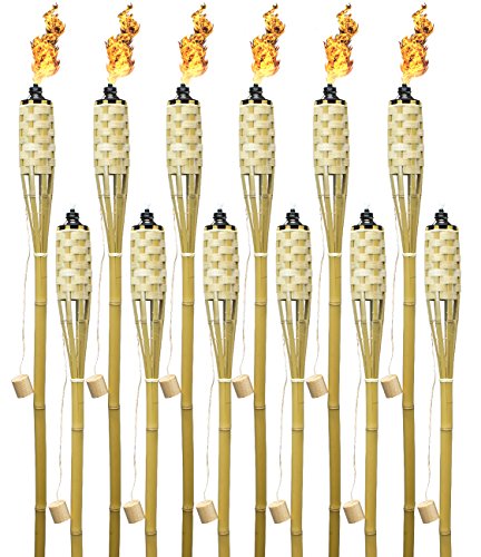 Matney Bamboo Torches  Includes Metal Oil Canisters with Covers to Extinguish Flame  Great for Outdoor Decorating Luau Parties Extra Long 60 Inches (12 Pack)