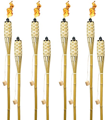 Matney Bamboo Torches  Includes Metal Oil Canisters with Covers to Extinguish Flame  Great for Outdoor Decorating Luau Parties Extra Long 60 Inches (8 Pack)