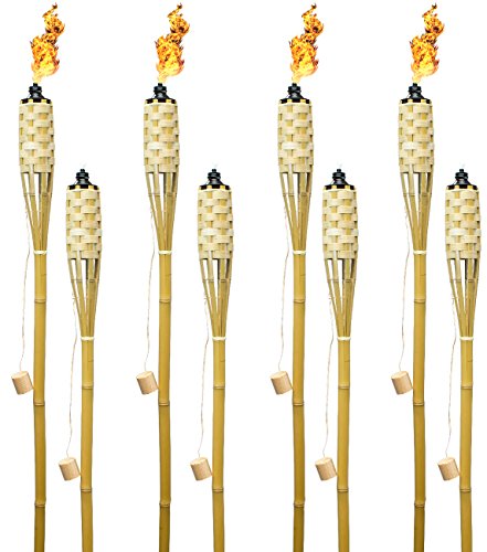 Matney Bamboo Torches  Includes Metal Oil Canisters with Covers to Extinguish Flame  Great for Outdoor Decorating Luau Parties Extra Long 60 Inches (8 Pack)