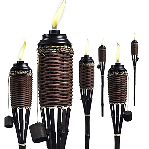 Bamboo Torches Decorative Torches Fiberglass Wicks ExtraLarge (16oz) Metal Canisters for Longer Lasting Burn Stands 59 Tall Multiple Styles Available (Burnt Sienna 6 Pack)