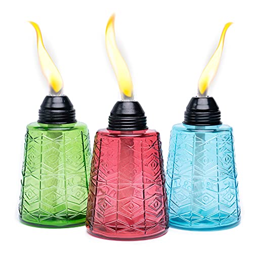 Contemporary Tiki Culture Glass Torches for Your Table or Patio with Many Colors to Choose from Set of 3 Torches Exclusively from Backyadda (Spring Green Crimson Caribbean Blue)