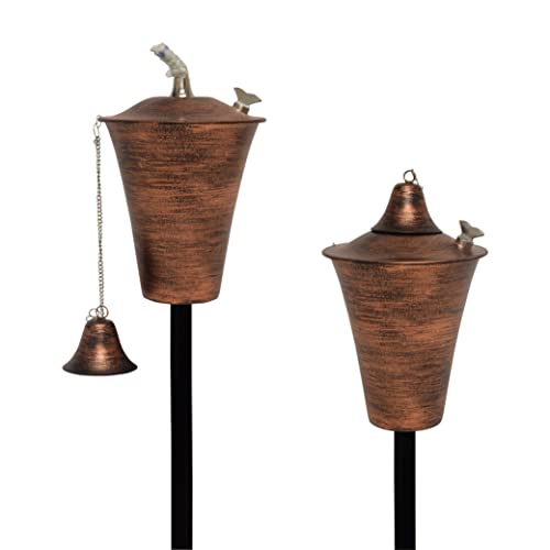 Kona Outdoor Premium Metal Torches for Outdoor  32oz Tiki Style Oil Lamp with Snuffer Fiberglass Wick and 54 Metal Pole  Easy Set Up for Deck Patio Lawn Garden Luau 2 Pack (Brushed Bronze)