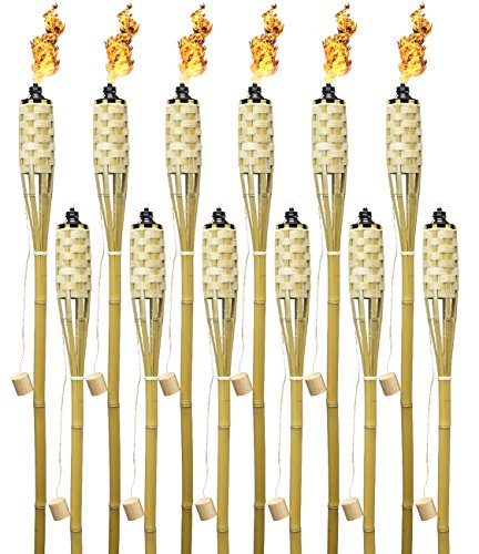 Matney Bamboo Torches  Includes Metal Oil Canisters with Covers to Extinguish Flame  Great for Outdoor Decorating Luau Parties Extra Long 60 Inches (12 Pack)