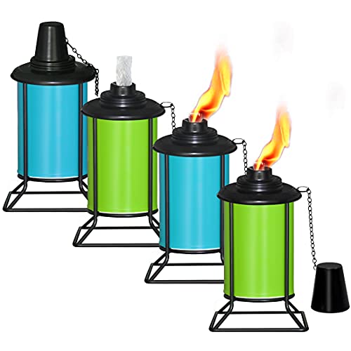 SNOGSWOG 4 Pcs Metal Tabletop TorchesOutdoor Citronella Torches with Wicks and CoversReplacement Torch Canisters for Outside Garden Patio Lawn PartyDIY Garden Torch Decor