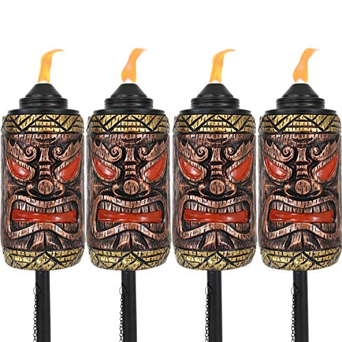 Sunnydaze Tiki Face Torch  Outdoor Patio and Lawn Torches  24 to 66Inch Adjustable Height  3in12 Sets of 2 (4 Torches)