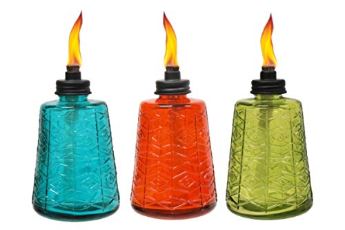 TIKI 6Inch Molded Glass Table Torch Red Green  Blue (Set of 3)