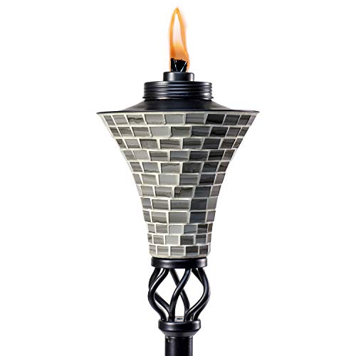 TIKI Brand 1118037 Hosta Metal Mosaic Torch 62inch SilverBlackSilver