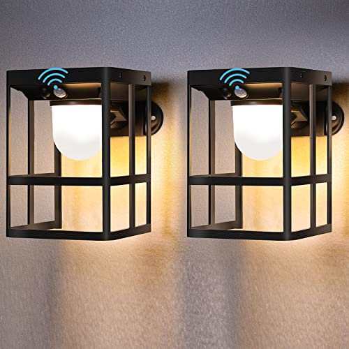 2 Pack Solar Wall Lanterns Outdoor with 3 Modes Dusk to Dawn Motion Sensor Exterior Wall Light Fixture Outdoor Wall Sconce Waterproof LED Solar Porch Lights Wall Mount Security Lamp for Patio Garage