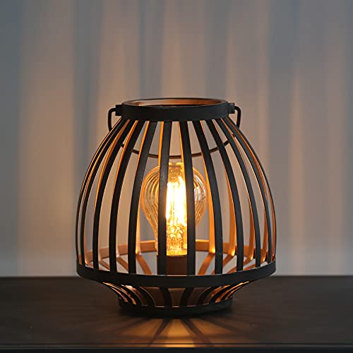 7 Metal Battery Lantern Battery Powered Table Lamp with Timer Decorative Cordless Metal Cage Lamp Lights with LED Bulb for Indoors Outdoors Decor for Garden Patio Pathway Deck Yard etc (Black)