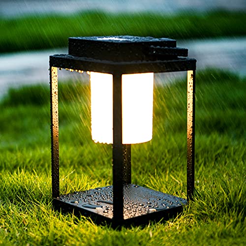 BRIMMEL Portable Table Lamp 3Level Brightness Touch Control Table Lamp Aluminum 35W 3000K LED Lantern Bedside Lamp with USB Port for Living Room Dorm Home Office IP44 Black