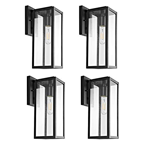 Bestshared 15 Outdoor Wall Lantern 4 Pack Exterior Wall Sconce Light FixturesWall Mounted Single Light Black Wall Lamp with Clear Glass