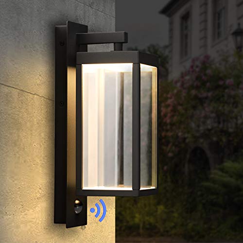 Inowel PIR Sensor Outdoor Wall Sconce Exterior IP54 Waterproof Motion Sensor Classic Wall Light Fixture Kit Grey LED Wall Mount Lamp Lantern Light for Porch Entryway 13W 750Lm 3000K