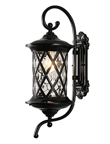 NLIEOPDA Retro Large Outdoor Wall Lanterns 24 Exterior Light Fixtures Coach Light Waterproof Aluminium with Water Glass Outside Wall Lamps for House Front Door Garage Porch Lighting Black