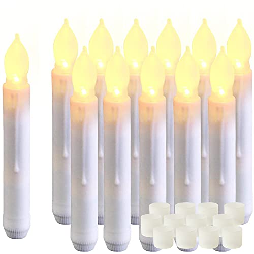 Amagic 12PCS 65 White Flameless LED Taper Candles Battery Operated Floating Taper Candles Flicking Flame Candles for Party Church Christmas Decor