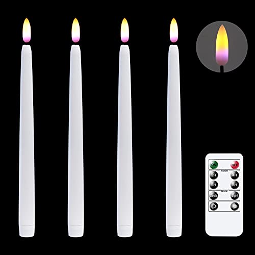 DRomance 11 Flameless Taper Candles Battery Operated Remote and Timer 3D Wick Real Flame Effect LED Wax Flickering Taper Candlesticks Wedding Dinner Halloween Christmas Holiday Candles(White)