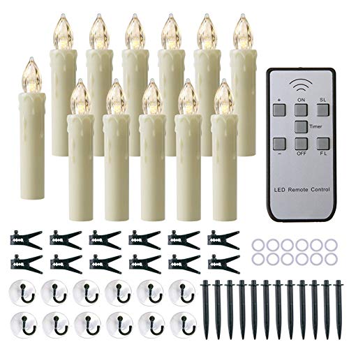 MIXALY 12 PCS Flameless Window Candles  Ivory Battery Operated LED Taper Candles with Remote Updated Timer Function  Christmas Candles Warm White  Perfect for WeddingBirthdayPartyDecoration
