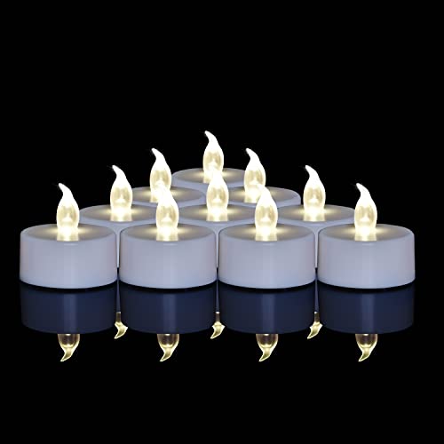 Angium 24 Pack Tealight Candles Battery Operated Flameless Flickering Candles for Wedding Party Festival Home Decoration Christmas LED Tea Lights in Warm White