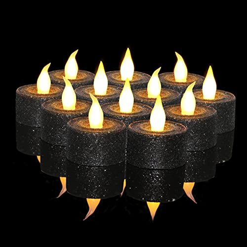 Furora LIGHTING LED Black Candles Battery Operated Tea Lights with BuiltIn 618Timer Black Flameless Tealights Candles for Halloween Decorations Kwanzaa Decorations Black Decor Accents for Shelves