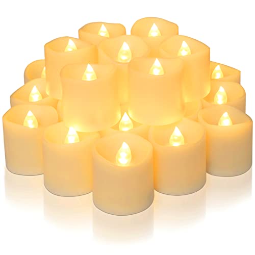 Homemory 24Pack Flameless LED Votive Candles Long Lasting Electric Fake Candles Battery Operated Tealights in Warm White for Romantic Night Valentines Day Wedding (Ivory Base Batteries Included)
