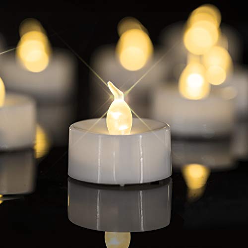 Homemory LED Candles Lasts 2X Longer Realistic Tea Lights Candles LED Tea Lights Flickering Bright Tealights Battery OperatedPowered Flameless Candles White Base Batteries Included Set of 24