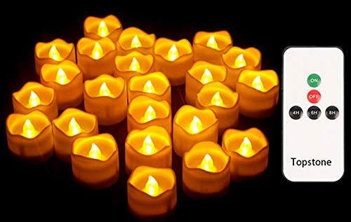 Topstone Remote Control Tealights with TimerBattery Operated Flameless Candle with Flickering Amber BulbElectric Tea Light in Wave Open Best for Holiday DecorationWeddingPack of 12