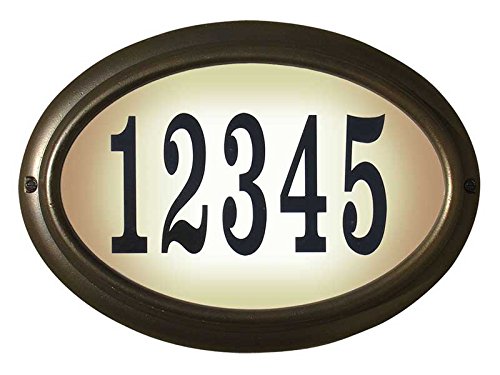 Qualarc LTO-1302-ORB-LED-PN  Edgewood Rust Free Cast Aluminum Oval Lighted Address Plaque with Led Lights 4 inch Black Polymer Numbers