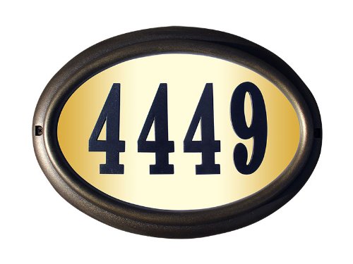 Qualarc LTO-1302FB-PN Edgewood Oval Lighted Address Plaque in French Bronze Frame Color with 4-Inch Black Polymer Numbers