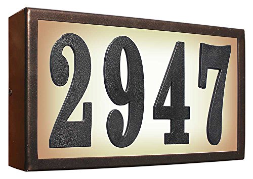 Qualarc SRST-AB60-BRZ Serrano Low Voltage Rust Free Galvanized Steel Rectangular Lighted Address Plaque with 4 Polymer Numbers Bronze