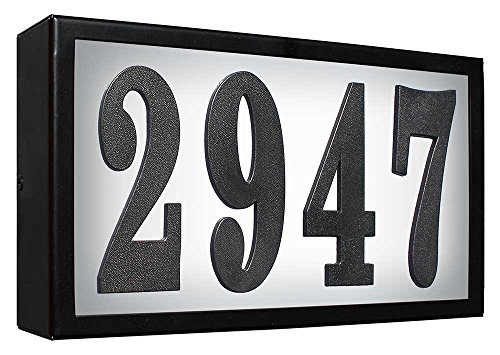 Qualarc SRST-AB60-LED-BLK Serrano Low Voltage Rust Free Galvanized Steel Rectangular LED Lighted Address Plaque with 4 Polymer Numbers Black