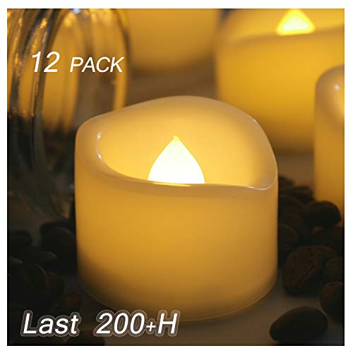 12 Pack Battery Operated Flameless LED Votive Tealight Candles Realistic Flickering Electric Tea Lights Set Bulk Halloween Pumpkin Jack O Lantern Party Wedding Decorations Centerpieces Batteries Incl